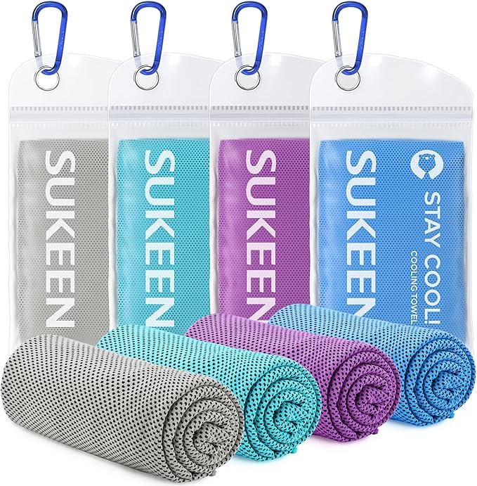 Sukeen 4 Pack Cooling Towels (40"x12"), Cooling Neck Wraps, Ice Towel, Soft Breathable Chilly Towel,Microfiber Towel for Yoga,Sport,Running,Gym,Workout,Camping,Fitness,Workout & More Activities