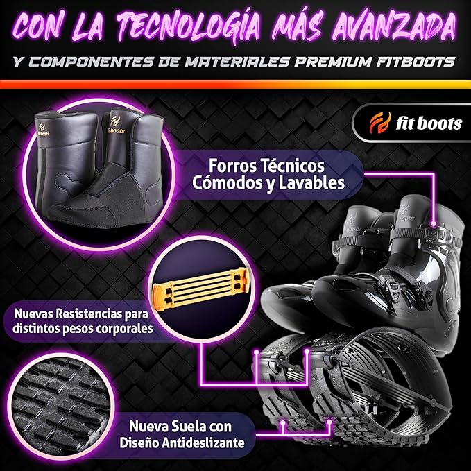FIT BOOTS for Women Exercise - Premium Moon Shoes for Jumping, Kangaroo Shoes for Training, Cardio & Fun, Joint-Friendly, Rebounder Jumps Boots for Adults & Kids, Bouncy Workout (Women-Black)
