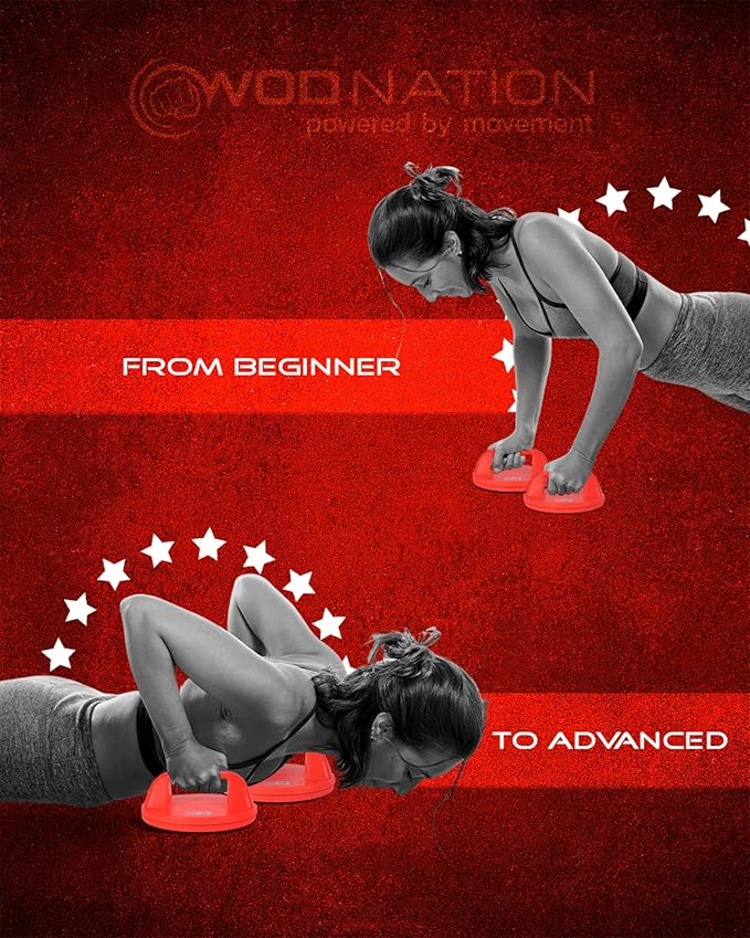 WOD Nation Rotating Push Up Bars – Wide Grip Pushup Handles with Non-Slip Pads for Floor, Reduce Wrist & Elbow Strain – Strength Training Equipment for Men & Women