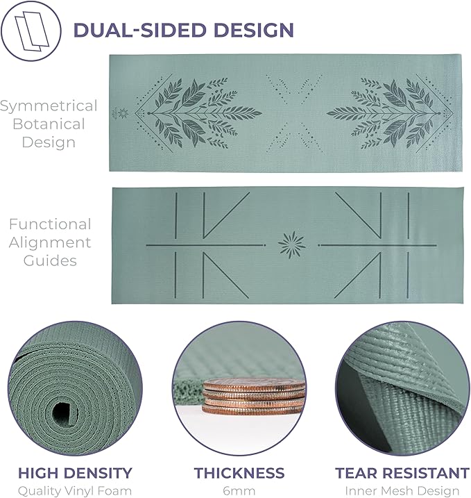 Ascend Yoga Mat - Premium 6mm Thick, 72" x 24", Solid or Reversible Print, Non Slip, Tear Resistant, Workout Mats for Pilates, Home, Studio, Fitness, Gym, Training, Floor Stretching