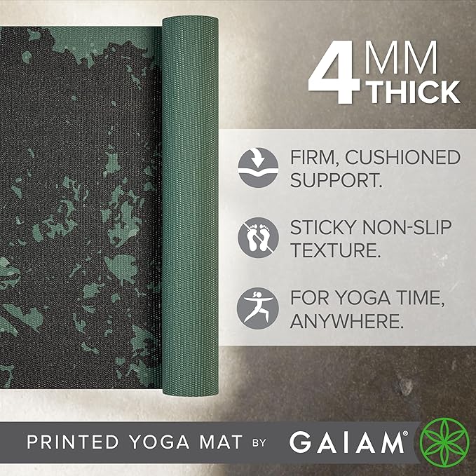 Gaiam Print Yoga Mat, Non Slip Exercise & Fitness Mat for All Types of Yoga, Pilates & Floor Exercises
