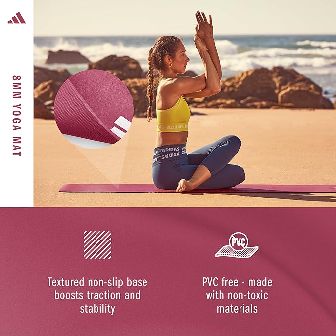 adidas Yoga Mat - Eco Friendly - Non Slip, Durable Textured Surface, 8mm