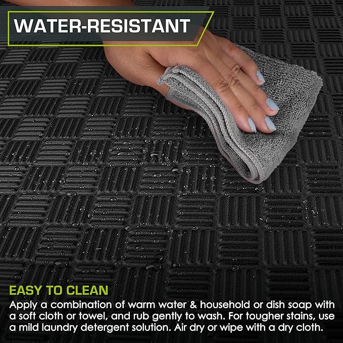 ProsourceFit Exercise Puzzle Mat ½-inch, Checkered EVA Foam Floor Tiles w/ Non-Slip Texture, Gym Mats w/ Interlocking Flooring for Adjustable Surface, Shock Absorbing, Black, 12 SQ FT - 12 Pieces