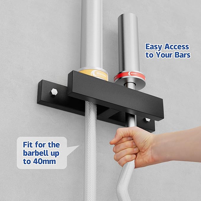 Barbell Holder, Wall Mount Barbell Storage Hanger for Vertical Barbell Wall Rack, Garage Gym Olympic Bar Holder, Fits Under 40 mm Bar in Size