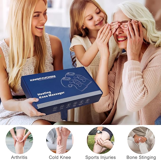 KingPavonini Cordless Knee Massager for Pain Relief, Newly 4 Motors Vibration, 5 Heat Levels, 6 Massage Modes, Knee Heating Pad for Knee Pain, Heated Knee Massager Brace, for Mom Dad (Blue 2.0)