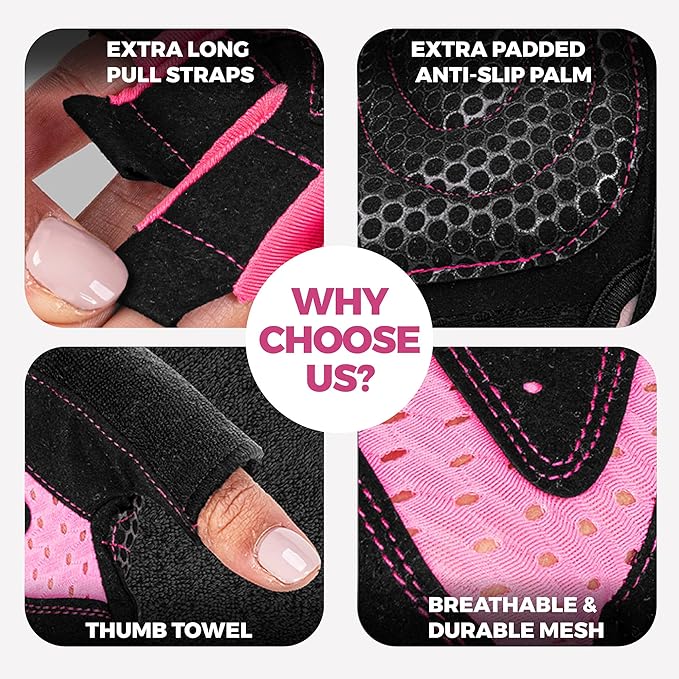 MhIL Workout Gloves for Women – Breathable Gym Gloves for Women with Palm Protection and Enhanced Grip – Padded Weight Lifting Glove for Womens with Wrist Wraps Support Weightlifting Exercise Cycling