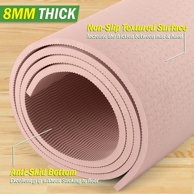 Large Yoga Mat - 6’x4’ Wide Exercise Mat - 8mm Thick Waterproof Non-Slip Workout Mat - Gym Flooring for Home Gym Studio Workouts, Pilates, Stretching and Meditation - Fitness Mat by Wakeman
