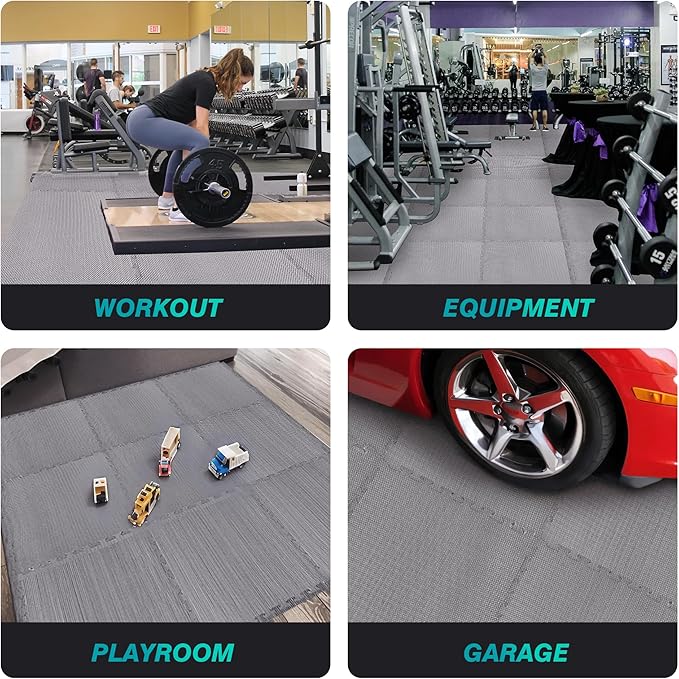 Mat Block Interlocking Foam Tiles Puzzle Mats for Floor 24 SQ FT, 1 inch, 6 Tiles, EVA Gym Mat Flooring Exercise Equipment Mat for Home Gym Equipment,APM202GY, Grey