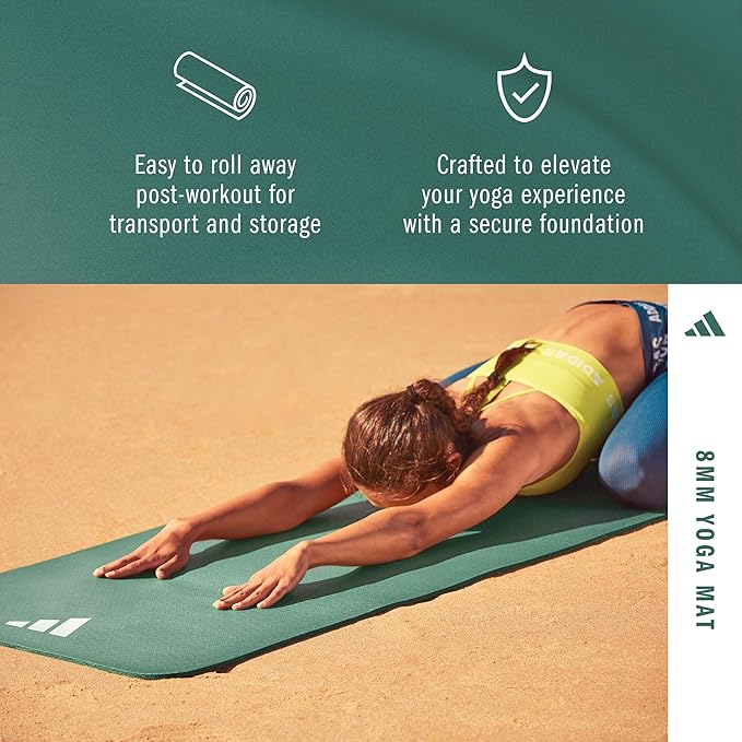 adidas Yoga Mat - Eco Friendly - Non Slip, Durable Textured Surface, 8mm