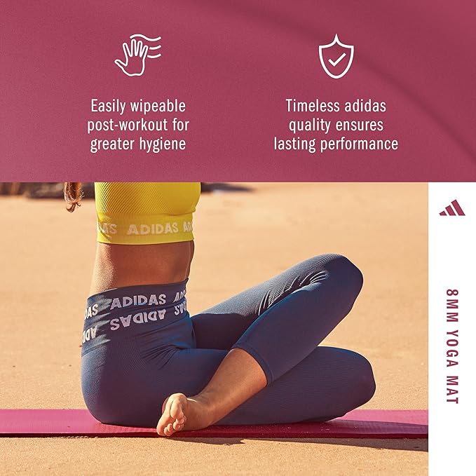 adidas Yoga Mat - Eco Friendly - Non Slip, Durable Textured Surface, 8mm