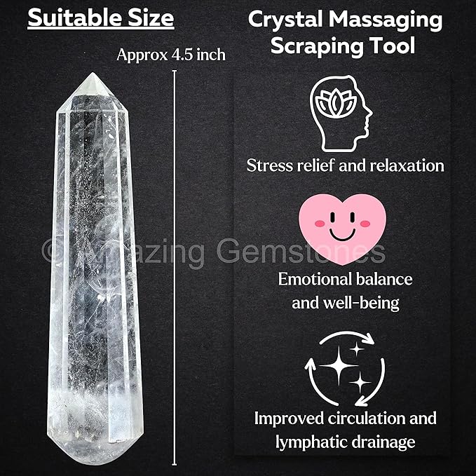 Amazing Gemstone Clear Quartz Crystal Wand Massage Stick - Pelvic Wand Gua Sha for Adults - Crystals and Healing Stones Massage Wands for Adults Gifts (Pointed)