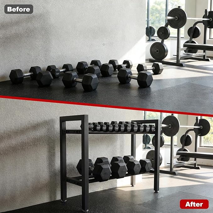Dumbbell Rack, 2-Tier | 3-Tier Weight Rack for Home Gym, 300LB | 450LB Adjustable Dumbbell Rack Stand Only Weight Storage Rack Gym Organizer