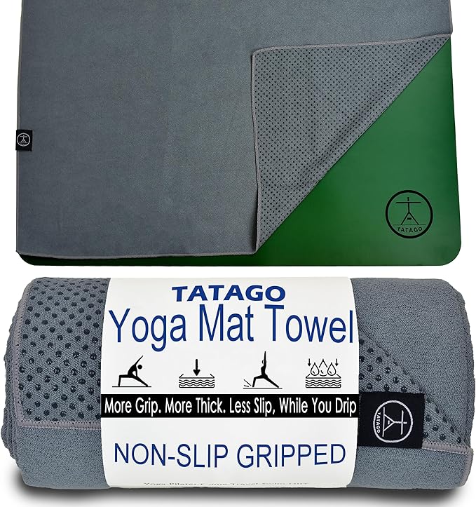 Tatago Yoga Mat Towel Non Slip for Hot Yoga. Our Hot Yoga Towel is Thicker, More Absorbent, and a Perfect Hot Pilates Mat Towel. 400GSM Microfiber Quick-Dry!