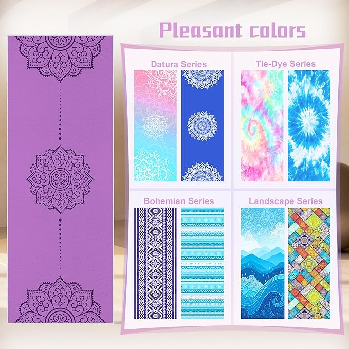Yoga Towel, Absorbent Yoga Mat Towel for Hot Yoga Non Slip, Stylish Prints, Ideal for Workouts, Hot Yoga, Bikram, Pilates Equipment,72 x 27 in,Purple Mandala