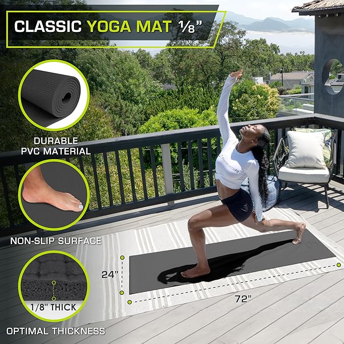 ProsourceFit Classic Yoga Mat 1/8” (3mm) Thick, Extra Long 72-Inch Lightweight Fitness Mat with Non-Slip Grip for Yoga, Pilates, Exercise