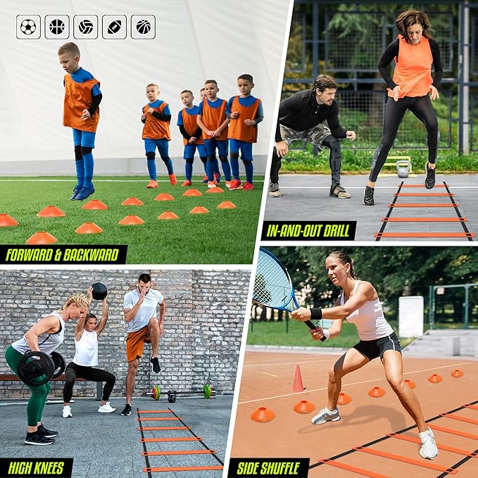 Yes4All Agility Ladder – Adjustable Speed & Agility Training Equipment for All Ages – Durable, Portable, Multiple Combo Sets Available