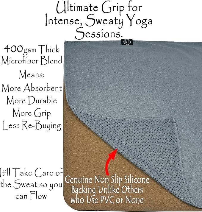 Tatago Yoga Mat Towel Non Slip for Hot Yoga. Our Hot Yoga Towel is Thicker, More Absorbent, and a Perfect Hot Pilates Mat Towel. 400GSM Microfiber Quick-Dry!