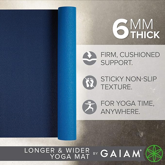 Gaiam Solid Color Yoga Mat, Non Slip Exercise & Fitness Mat for All Types of Yoga, Pilates & Floor Exercises