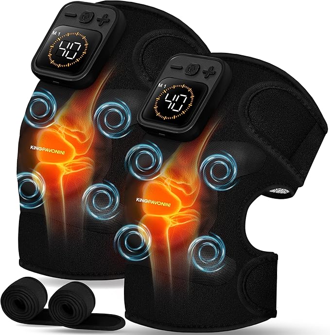 KingPavonini Cordless Knee Massager for Pain Relief, Newly 4 Motors Vibration, 5 Heat Levels, 6 Massage Modes, Knee Heating Pad for Knee Pain, Heated Knee Massager Brace, for Mom Dad (Black 2.0)