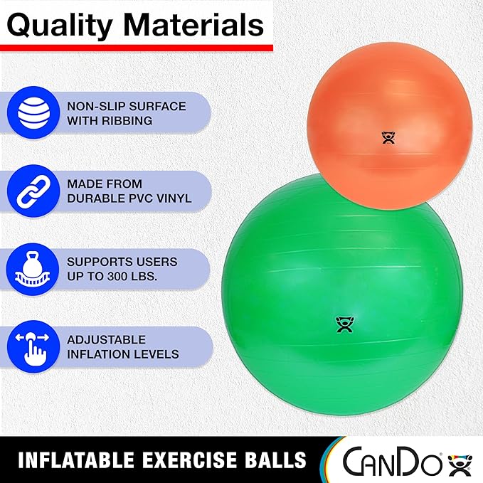 Cando 30-1800 Blue Non-Slip PVC Vinyl Inflatable Exercise Ball, 12" Diameter, 300 lbs Weight Capacity