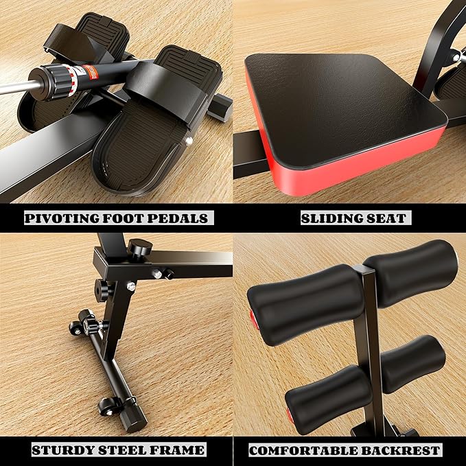 NAYSAYE Rowing Machine with LCD Display, Adjustable Resistance, Foldable Design, and [265-300] LBS Capacity for Home/Office Use