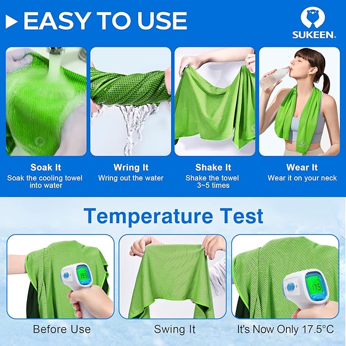 Sukeen 4 Pack Cooling Towels (40"x12"), Cooling Neck Wraps, Ice Towel, Soft Breathable Chilly Towel,Microfiber Towel for Yoga,Sport,Running,Gym,Workout,Camping,Fitness,Workout & More Activities