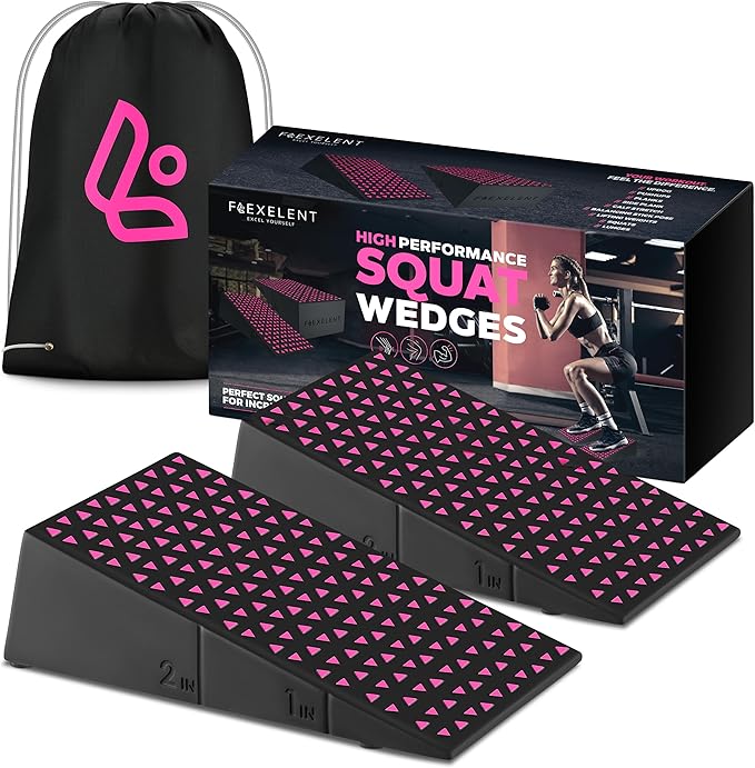 Squat Wedge Block Pair - Heel Elevated Squat Wedge for Deeper Squats, Heavy Lifting and Better Form - 17° Angle Exercise Wedges, Slant Board for Squats with Carry Backpack