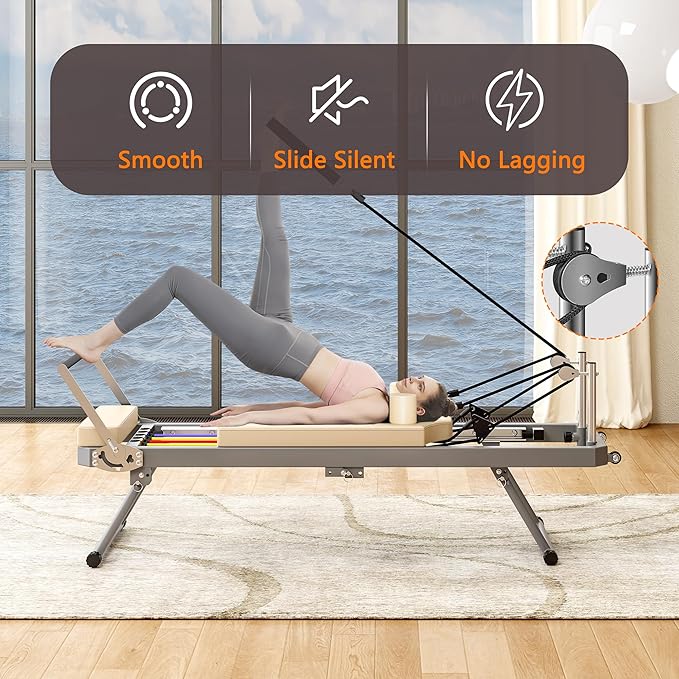 Pilates Reformer Workout Machine for Home Gym，Foldable Home, Yoga Studio，Suitable for Advanced and Beginners Users, Up to 330.5 lbs Weight Capacity