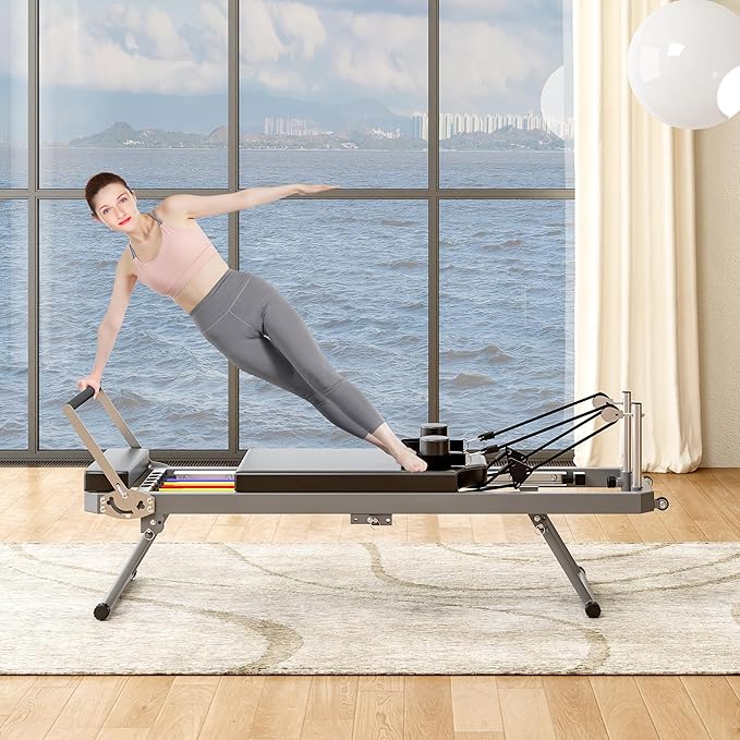 330 LBS Capacity Pilates Reformer, Foldable Pilates Core Bed Machine Equipment for Home Use and Yoga Studio Gym Workout Commercial Fitness Equipment, Suitable for Advanced and Beginners Users