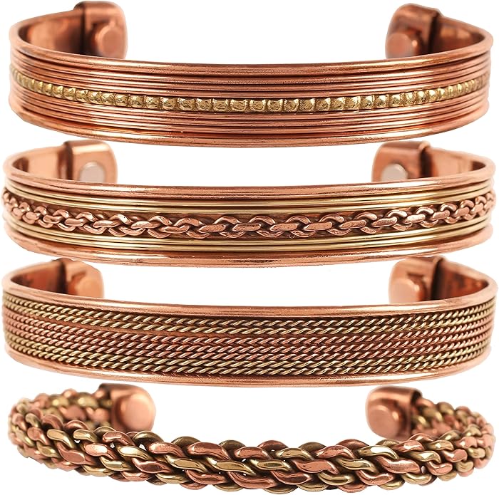 Copper Bracelet Tibetan Style. Hand Forged with Solid and High Gauge Copper Jewelry Cuff for Women Men. Combo of Different Designs