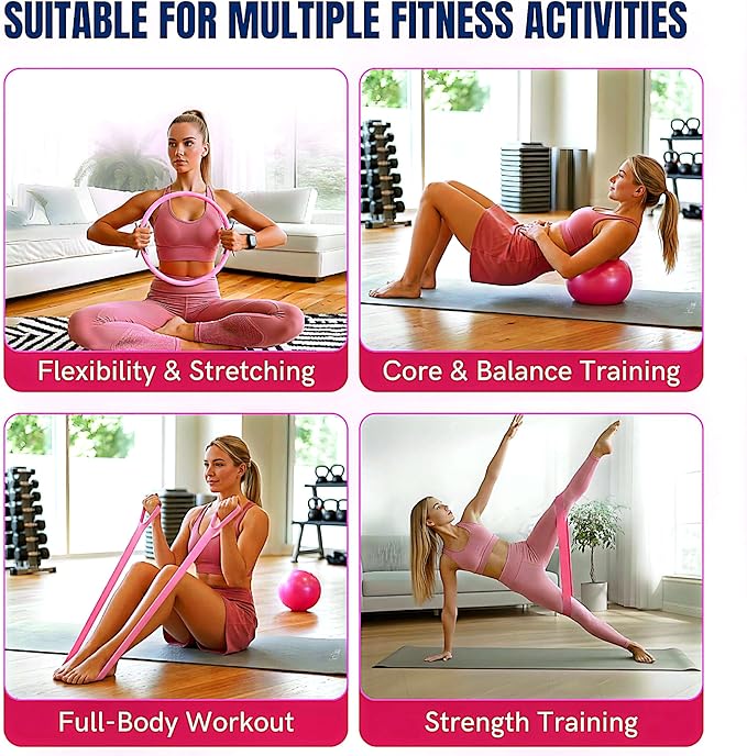 Pilates Kit for Women 17-in-1, Home Workout Set with 14" Pilates Ring and Ball, Resistance Bands, Stretch Strap, Yoga Ring & Accessories, Full Body Fitness Equipment