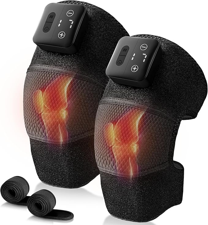 Nekteck Knee Massager with Heat - Cordless Heated Knee Brace with Vibration for Pain Relief, Rechargeable Knee Heating Pad with 5 Heat Levels and 3 Massage Mode (2 Packs)