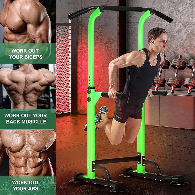 DlandHome Power Tower Pull Up Dip Station Multi-Function Fitness Equipment for Strength Training Adjustable Height Dip Stand for Home Gym