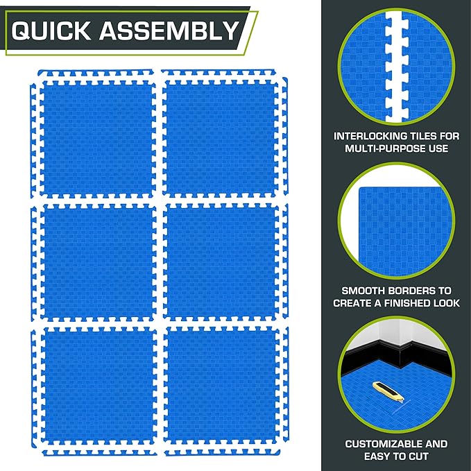 ProsourceFit Exercise Puzzle Mat ½-inch or 1-inch, Checkered EVA Foam Floor Tiles w/Non-Slip Texture, Gym Mat with Interlocking Foam Tiles for Adjustable Surface, Available in 12, 24, or 36 SQ FT
