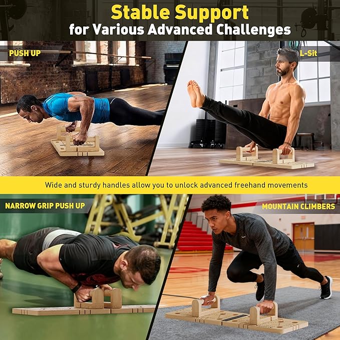 Push Up Board 30 in 1 Foldable with Resistance Bands - Thickened Pine Wood Multi-Push Up Board for Men & Women, Portable Gym/Home Workout Gear for Chest, Shoulders, Arms & Back