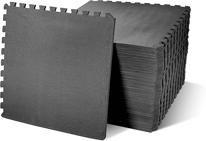 BalanceFrom 2-Pack 36-Count 24x24x0.5 Inch EVA Interlocking Foam Exercise Tile Mat, Black – Non-Slip Puzzle Flooring for Home Gym, Fitness Studio, or Playroom