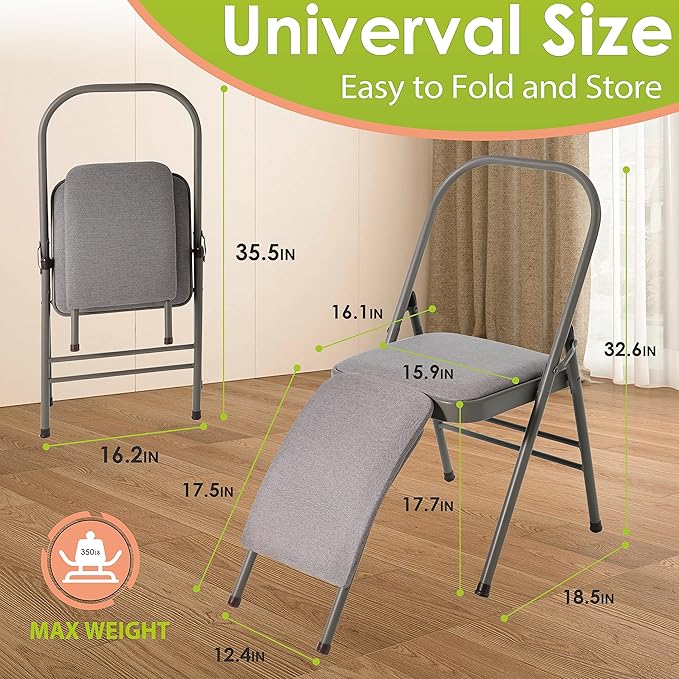 BODY RHYTHM Yoga Auxiliary Chair with Lumbar Back Support for Abs & Core, Balance Handstand, Flexibility and Strength Training and Back Pain Relieving.
