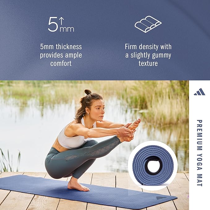 adidas Yoga Mat - Eco Friendly - Non Slip, Durable Textured Surface, 8mm