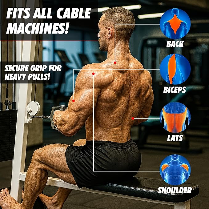 Double D Handle Cable Attachment – V Bar Attachment for LAT Pulldown, Tricep & Rows – Cable Machine Attachments with Non-Slip Rubber Grip – Chrome, Heavy Duty 880lbs Capacity