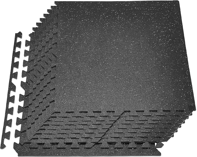 VEVOR 0.4Inch 48sq.ft 12 Tiles Gym Flooring for Home Gym, Rubber Top with High Density EVA Foam, 24 x 24In Gym Floor Exercise Equipment Mats, Interlocking Gym Mats, Puzzle Workout Mats, Black & Gray