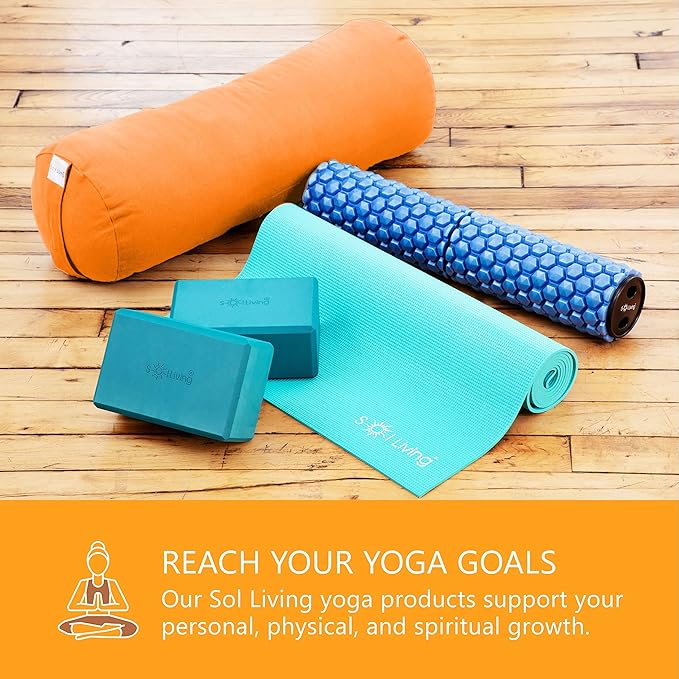 Sol Living Yoga Blocks 2 Pack High Density EVA Foam Yoga Cushion Stretching Pilates Meditation Exercise Equipment Support Deepen Poses Odor Free Non Slip Yoga Accessories - 4" x 6" x 9"- Teal