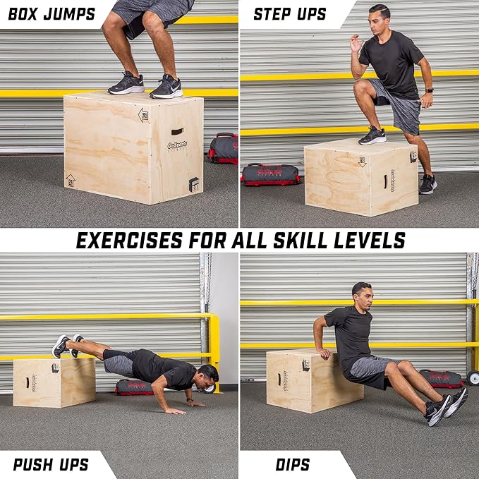 GoSports Fitness 3-in-1 Plyo Jump Box - Small, Standard, or XL - Launch Box Exercises for All Skill Levels