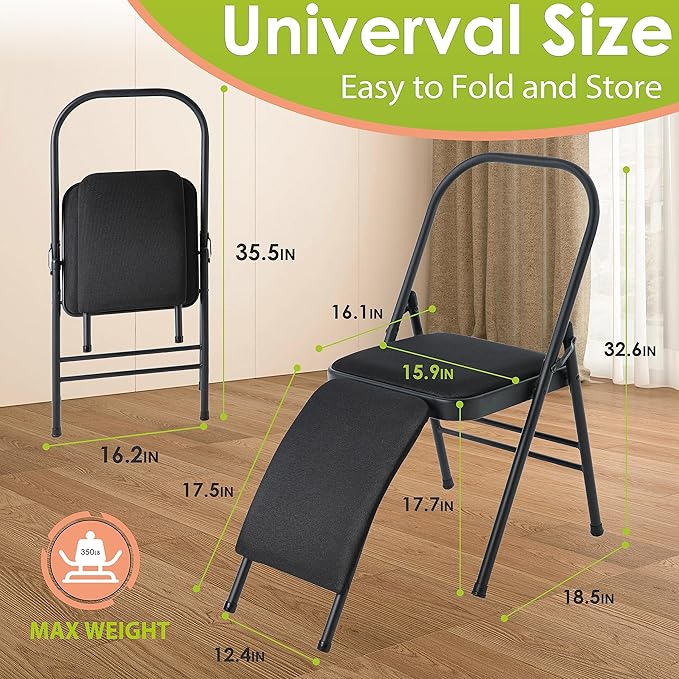 BODY RHYTHM Yoga Auxiliary Chair with Lumbar Back Support for Abs & Core, Balance Handstand, Flexibility and Strength Training and Back Pain Relieving.