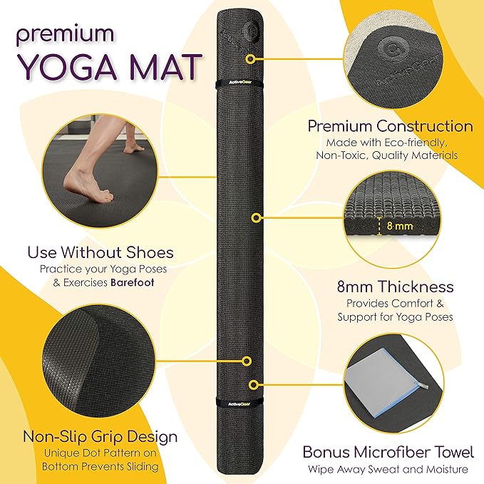 Large Yoga Mat 6'x4'x8mm Extra Thick, Durable, Eco-Friendly, Non-Slip & Odorless Barefoot Exercise and Premium Fitness Home Gym Flooring Mat by ActiveGear