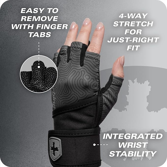 Harbinger Pro Wristwrap Gloves 3.0 - Enhanced Grip, Superior Wrist Support, Breathable 4-Way Stretch Lycra, Durable Leather Palm, Half-Finger Design for Weightlifting, Fitness Training, Women's