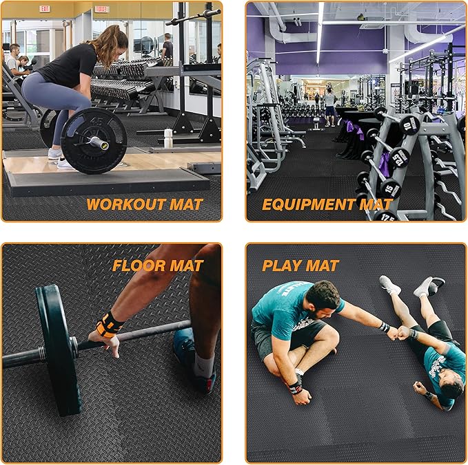 TCE AUPM001BK Interlocking Foam Mat Protective Exercise Workout Puzzle Floor Mat Tiles for Home Gym Equipment - 6 Pieces, 24 Square feet, Black