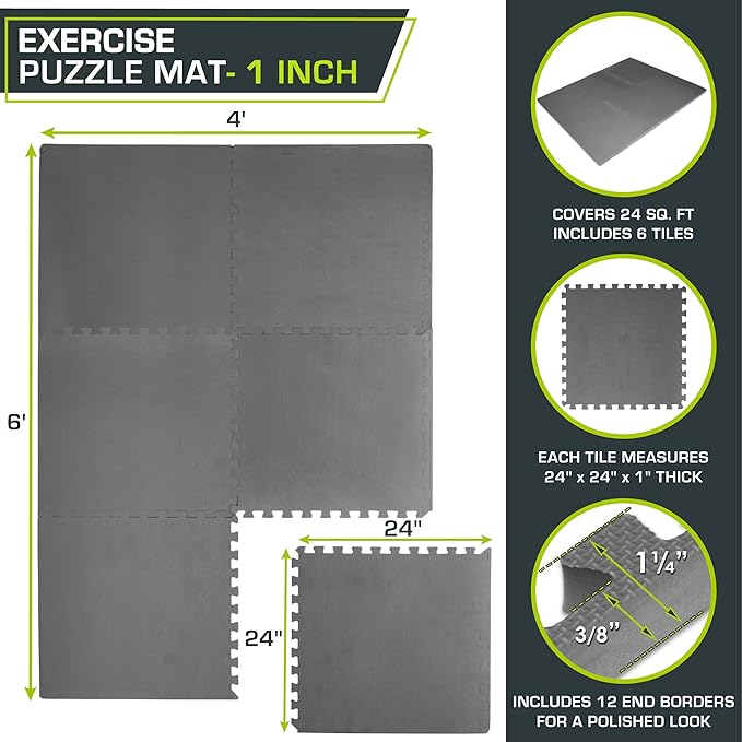 ProsourceFit Extra Thick Puzzle Exercise Mat ¾” and 1", EVA Foam Interlocking Tiles for Protective, Cushioned Workout Flooring for Home and Gym Equipment
