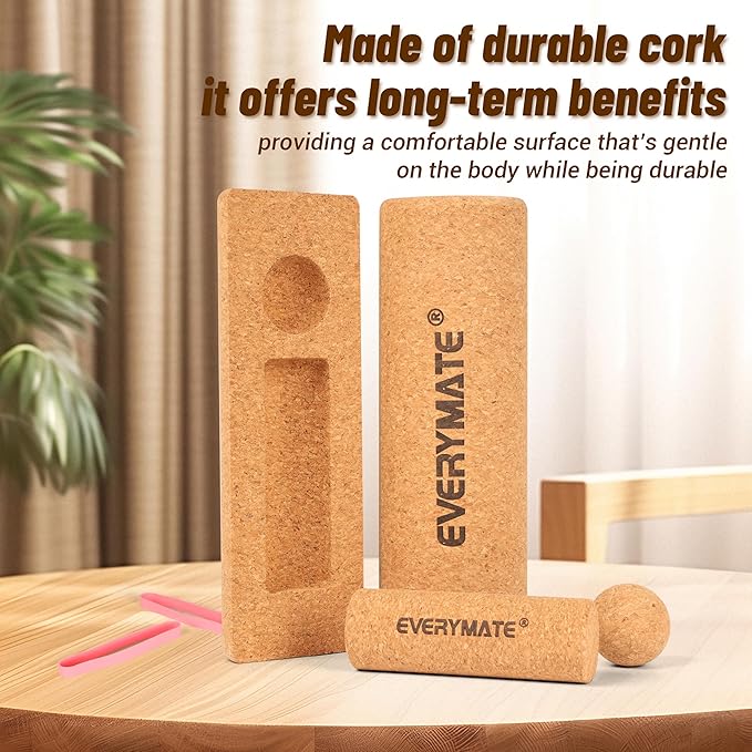 EVERYMATE 4-in-1 Cork Balance Board Kit, Foot & Ankle Strengthener with Massage Roller/Ball, Toe Resistance Bands, Storage Bag, for Enhance Mobility & Prevent Falls Improve Foot Function for Home/Office/Gym