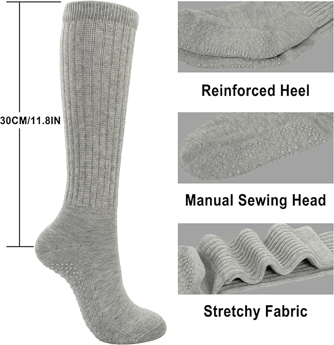 BomKinta Pilates Socks with Grips for Women - Yoga Grippy Slouch Scrunch Sock - Slipper Socks for Barre Workout Hospital