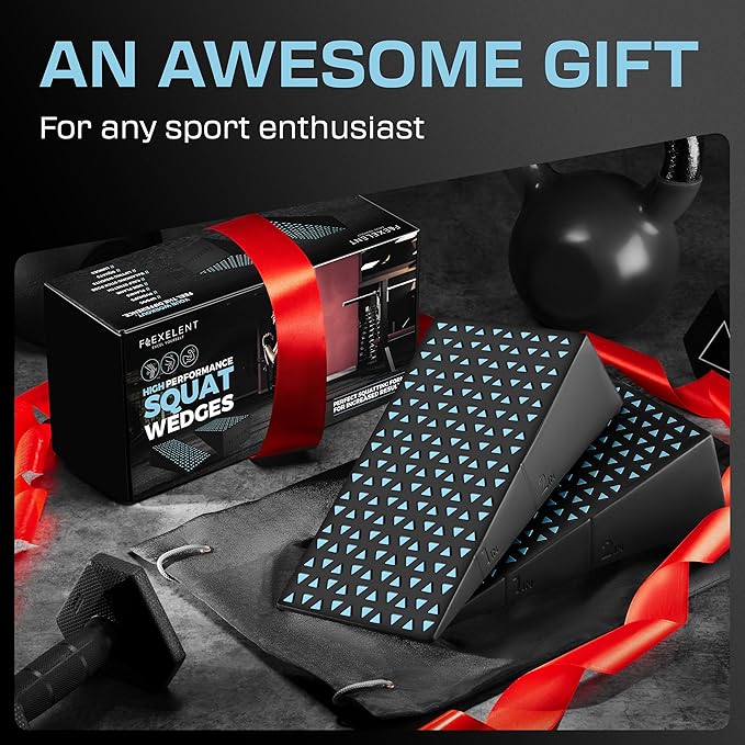 Squat Wedge Block Pair - Heel Elevated Squat Wedge for Deeper Squats, Heavy Lifting and Better Form - 17° Angle Exercise Wedges, Slant Board for Squats with Carry Backpack